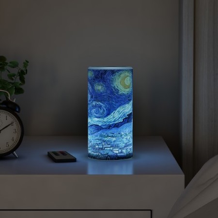 HASTINGS HOME LED Starry Night Candle with Remote Control Van Gogh Art on Vanilla Scented Flameless Light 674300NVO